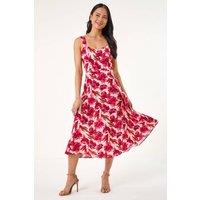 Roman Women's Petite Floral Strappy Midi Dress in Red | Size: 18