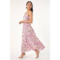 Roman Women's Petite Floral Seam Detail Midi Dress in Pink | Size: 16