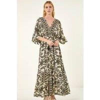 Roman Women's Floral Border Boho Maxi Dress in Ivory | Size: 12