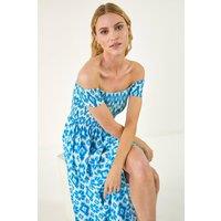 Roman Women's Aztec Bardot Dress in Blue | Size: 18