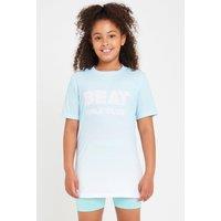 Beat Girlz Club Girl's Blur Print Logo T-Shirt in Pale Blue | Size: 11-12 Years