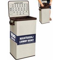 MANTRARAJ 100L Laundry Basket Washing Clothes Storage Bin Folding With Lid Beige