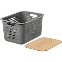 SmartStore 'Basket Storage Box' with Brown Bamboo Lid, Charcoal in Grey | Size: Large