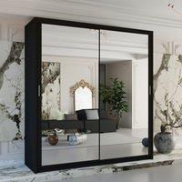 Sliding Wardrobes 4U Double Mirror Sliding Wardrobe With LED Light W100cm x H217cm x D62cm in Black