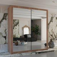 Sliding Wardrobes 4U Double Mirror Sliding Wardrobe With LED Light W100cm x H217cm x D62cm in Walnut