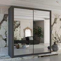 Sliding Wardrobes 4U Double Mirror Sliding Wardrobe With LED Light W100cm x H217cm x D62cm in Grey