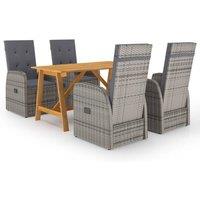 Berkfield Home 5 Piece Garden Dining Set with Cushions Grey Poly Rattan