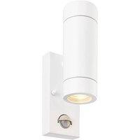 Netlighting Palin 2 Light Outdoor PIR Up Down Wall Light Gloss White Glass IP44 GU10