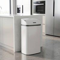 HOMCOM 48L Sensor Bin, Galvanised Steel Kitchen Bin with Automatic Close in White
