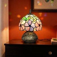 HOMCOM Stained Glass Bedside Lamp, Tiffany Style Table Lamp for Bedroom in Pink