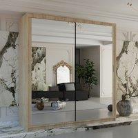 Sliding Wardrobes 4U Double Mirror Sliding Wardrobe With LED Light W100cm x H217cm x D62cm in Light Oak