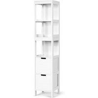 Costway 5-Tier Bathroom Tall Cabinet Storage Organizer Rack Stand Cupboard 2 drawers in White