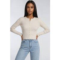 MixRay Women's Buttoned Slim Fit Ribbed Knit Cardigan in Medium Beige | Size: Large