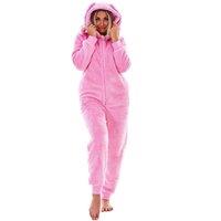 Keanu Women's Bunny Ears Fleece Hooded Jumpsuit in Pink | Size: 12-14