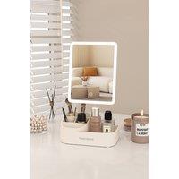 Fascinate Women's LED Vanity Mirror with Organiser - Professional Beauty Gift for Her in Beige