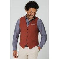 Dobell Men's Terracotta Linen Waistcoat in Orange | Size: Large