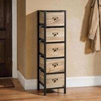 Home Source Chest 5 Drawers Tall Storage Unit Rustic Metal Legs Fully Assembled in Natural