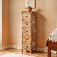 Home Source 5 Drawer Chest Wooden Tallboy Storage Organiser Fully Assembled in Natural