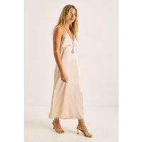 NastyGal Women's Satin Lace Trim Maxi Slip Dress in Champagne | Size: 4