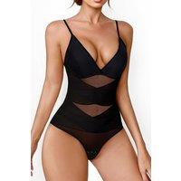 MODISHION Women's Deep V-Neck Cross Compression Shapewear in Black | Size: XL