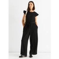 Gini London Women's Black Stretch Texture Frill Elasticated Waist Jumpsuit | Size: Large/XL