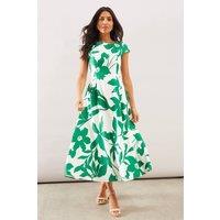 Wallis Women's Floral Ottoman Fit & Flare Midi Dress in Green | Size: 18