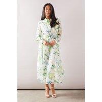 Wallis Women's Petite Fruit Print Organza Belted Shirt Dress in Green | Size: 16