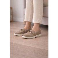 Truffle Collection Women's Loafers Casual Microfibre Slip On Almond Toe Shoes in Taupe | Size: 5