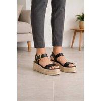Truffle Collection Women's Wedge Sandals Buckle Polyurethane Heeled Summer Shoes in Black | Size: 7