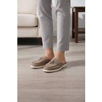 Truffle Collection Women's Loafers Casual Microfibre Slip On Backless Almond Toe Shoes in Taupe | Size: 4