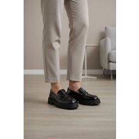Truffle Collection Women's Loafers Casual Polyurethane Slip On Round Toe Shoes in Black | Size: 5