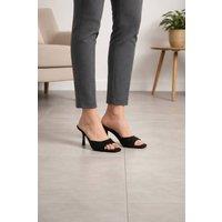 Truffle Collection Women's Heeled Mules Slip On Satin Stiletto Heel Summer Shoes in Black | Size: 5