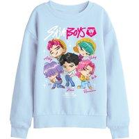 Netflix Kpop Demon Hunters Saja Boys Chibi Poster Kids Sweatshirt, Light Blue | Size: 9-11 Years