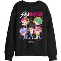 Netflix Kpop Demon Hunters Saja Boys Chibi Poster Kids Sweatshirt, Black | Size: 12-13 Years