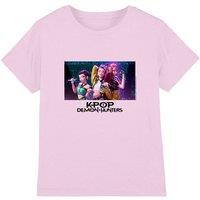 Netflix Kpop Demon Hunters Huntrix Group Singing Kids T-Shirt, Pink | Size: 9-11 Years