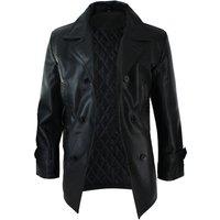 TruClothing Men's 3/4 Double Breasted Leather Kriegsmarine Jacket in Black | Size: XS