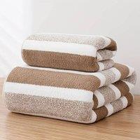 Dyzi Ultra Absorbent Striped Towel Set Quick Dry Hand Bath Towels for Home & Outdoor in Brown