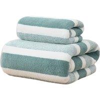 Dyzi Ultra Absorbent Striped Towel Set Quick Dry Hand Bath Towels for Home & Outdoor in Emerald