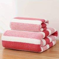 Dyzi Ultra Absorbent Striped Towel Set Quick Dry Hand Bath Towels for Home & Outdoor in Pink