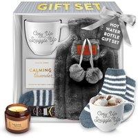 volila Gift Set with 1.5L Hot Water Bottle, Fluffy Socks, Mug, Scented Candle in Grey