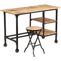 Berkfield Home Desk with Folding Stool Solid Mango Wood 115x50x76 cm in Brown | Size: 115 x 50 x 76 cm