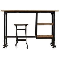 Berkfield Home Desk with Folding Stool Solid Mango Wood 115x50x76 cm in Brown | Size: 115 x 50 x 76 cm
