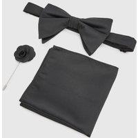 Burton Men's Black Bow Tie With Pocket Square & Lapel Pin