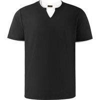 MODISHION Men's Short Sleeve Layered T-Shirt with Notched V-Neck in Black | Size: Medium