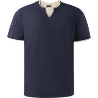 MODISHION Men's Short Sleeve Layered T-Shirt with Notched V-Neck in Navy | Size: XL