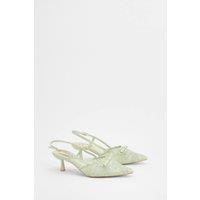 Oasis Women's Kitty Lace Slingback Bow Detail Kitten Heel Court Shoes in Green | Size: 3