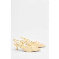 Oasis Women's Kitty Lace Slingback Bow Detail Kitten Heel Court Shoes in Yellow | Size: 6