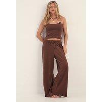 NastyGal Women's Towelling Contrast Binding Cami & Trousers Set in Chocolate | Size: 6