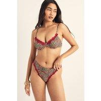 NastyGal Women's Leopard Cherry Print Contrast Lace Underwire Bikini Set in Tan | Size: 10