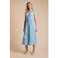 Dorothy Perkins Women's Blue Ditsy V Neck Shirred Waist Printed Jersey Midi Dress | Size: 8